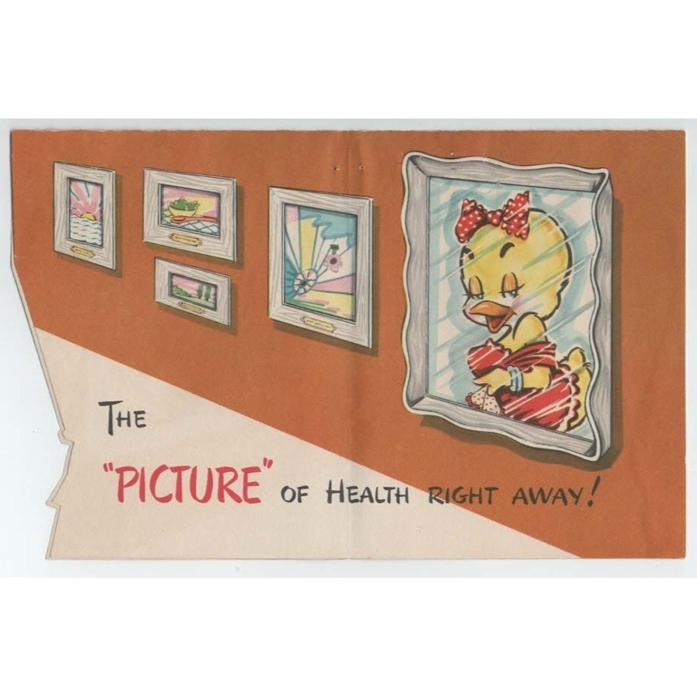 Vtg Mid-Century Get Well Greeting Card Duck Artist Painter Pun Illustration - Picture 2 of 2